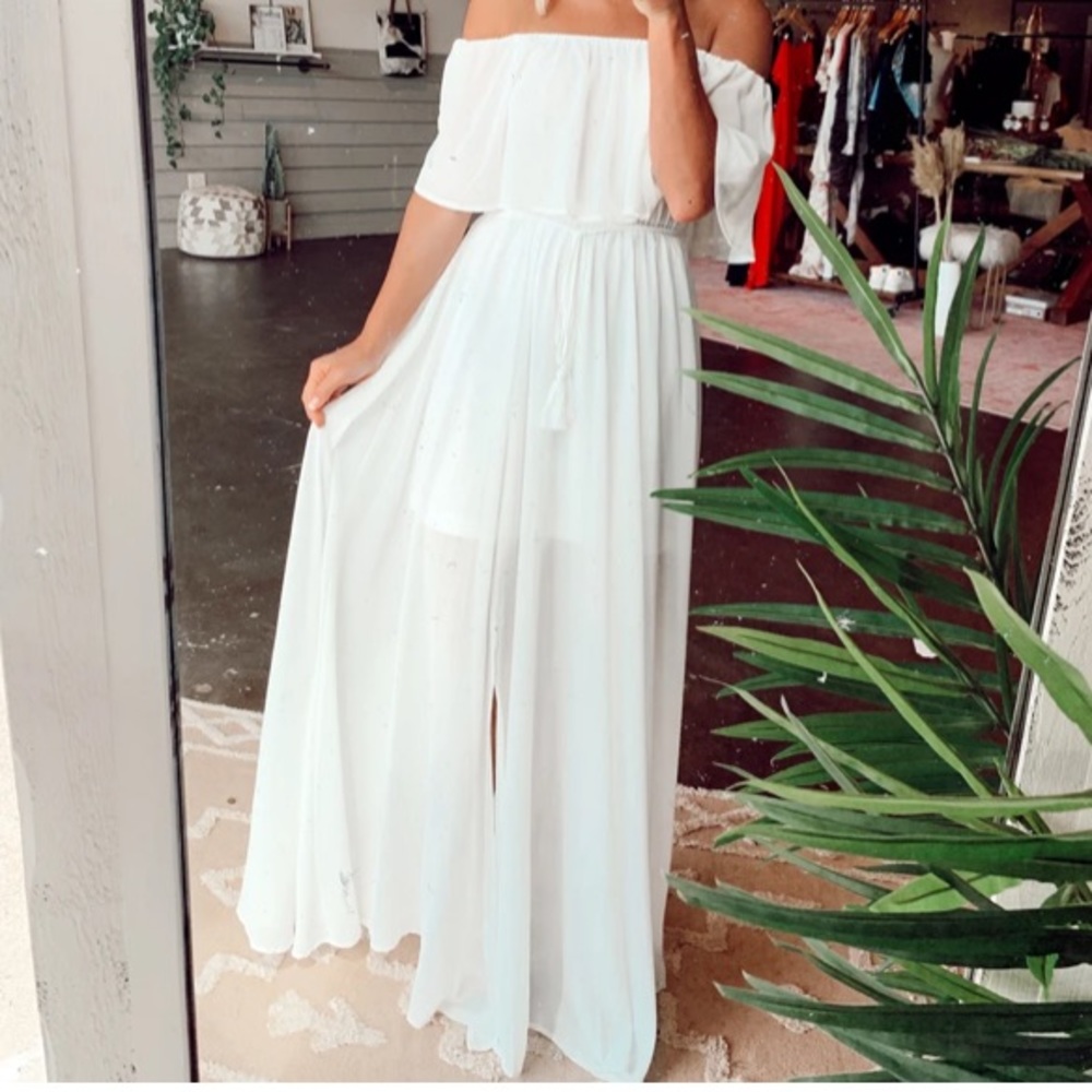 Off the Shoulder White Maxi Dress